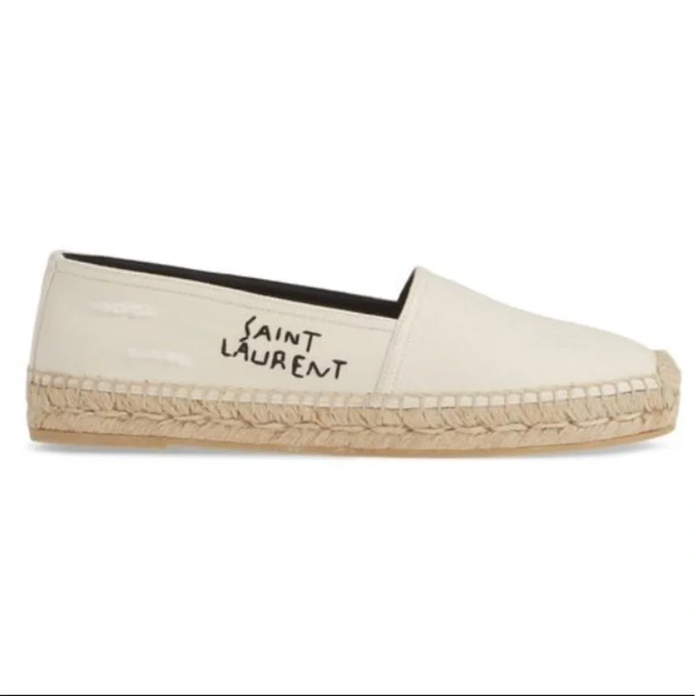 SAINT LAURENT Logo Embroidered Espadrille Flats